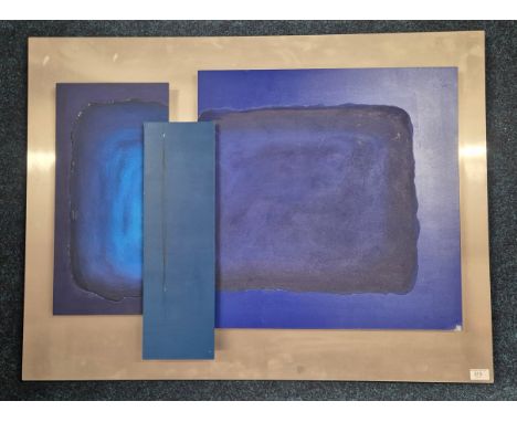 Large Steel Abstract Painting; Depicts various shades of blue against a steel background. Signature to the lower right hand c