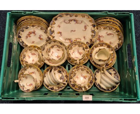 Hammersley and Co tea set. Blue, gilt and floral design.