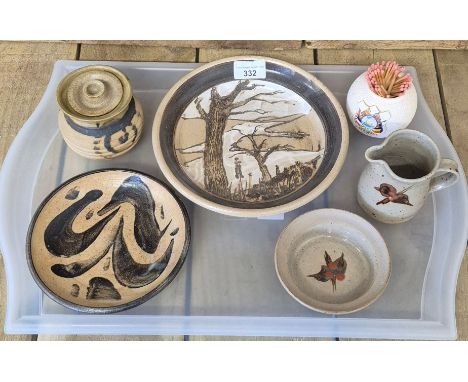 A Tray of Scottish Studio Pottery &amp; Carlton ware; Milton pottery scottish plate, Largo Studio pottery Small Jug &amp; Bow