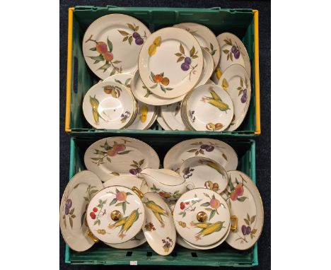 Two crates of Royal Worcester "Evesham" pattern, dinner service and lidded tureens.
