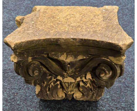 A 19th century Neoclassical carved limestone Corinthian Column Capital, deeply carved in the classical style with acanthus le