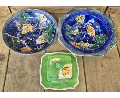 Two Scottish Pottery Bowls marked M.T.M &amp; Scottish pottery Butterdish marked Bough. 
