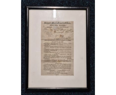 Edinburgh: Georgian Royal Mail Coach Office ticket, inscribed in ink and dated 1818. British Hotel, Prince’s Street, Edinburg