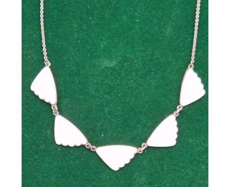 Norwegian Vermeil Silver and White Guilloche Enamel Wing Design Necklace. By H C Ostrem (OXO) Circa 1950 