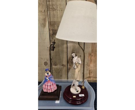 Two vintage figural table lamps; Royal Doulton figurine table lamp, "A Victorian Lady" (HN728), designed by Leslie Harradine 