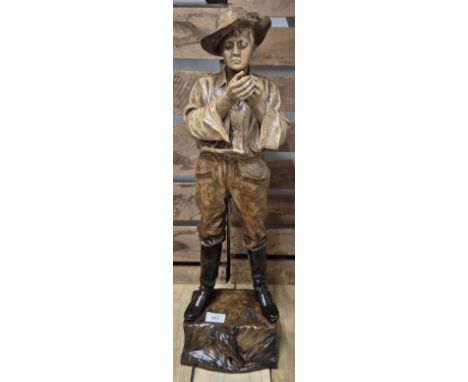 Early 20th Century bronzed slip cast figure of a Gaucho by Goldscheider [missing pipe] [Converted to table lamp] 67cm high. 