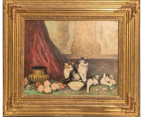 Graham Metsu Oil painting on Board titled "House Cats"With certificate of authenticity .61.5x72cm frame.
