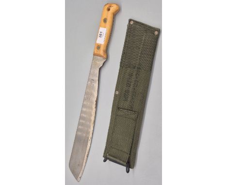 1979 British Machete, Stamped Martindale, Birmingham No II with Canvas Sheath. 46cm length.