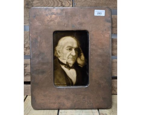 H.S. Mendelssohn (fl.1898)Glazed Tile Portrait of Sir William Gladstone. Fitted within a copper frame. Frame size- 39.5x31cm.