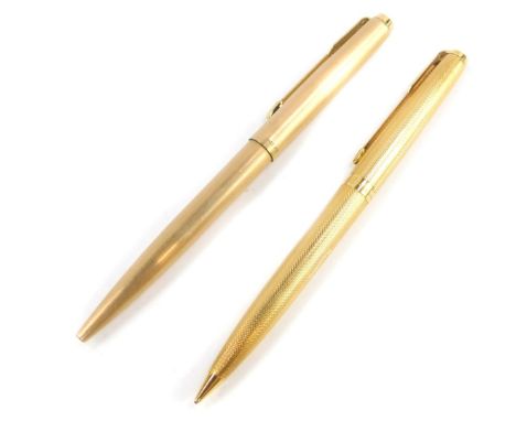 A Parker 61 18ct gold cased propelling pencil, 30.1g all in, together with a Parker 12ct gold plated ballpoint pen. (2)