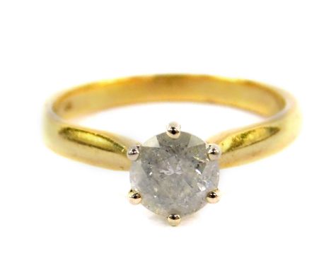 An 18ct gold and diamond solitaire ring, approx 1ct, size O, 3.8g.