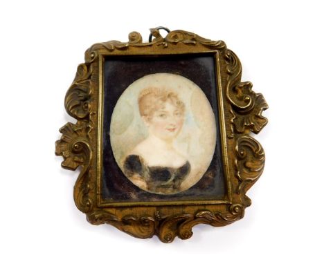 An early 19thC miniature portrait, bears label verso, Sarah Eldest Daughter of Richard Crosse of Shorehill Lanc, Afterwards o