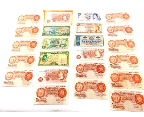 Elizabeth II bank ten shilling notes, together with a British Linen bank £1 note, States of Jersey ten shillings, Isle of Man
