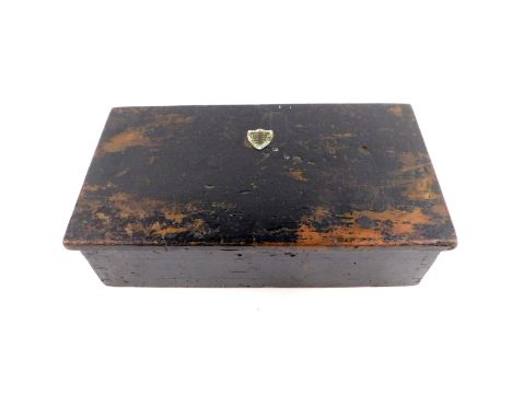 A Victorian ebonised work box, the hinged lid bearing an enamel shield for The National Federation of Women Workers, opening 