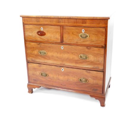 A George III mahogany chest of drawers, with two short over two long drawers, raised on bracket feet, 93cm H, 91cm W, 48.5cm 