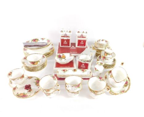 Royal Albert porcelain part dinner and tea wares decorated in the Old Country Roses pattern, including dinner plates, sauce b