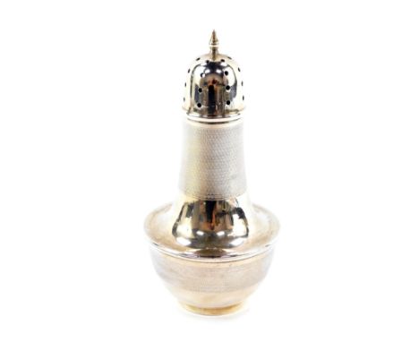 A George V silver sugar sifter, with internal blue glass liner,  with engine turned decoration, Birmingham 1930, 4.69oz.