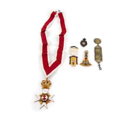 A Masonic silver gilt and enamel neck badge, for the Robert Loyd Preceptory and Priory Order of Knights Templar, No.438, toge