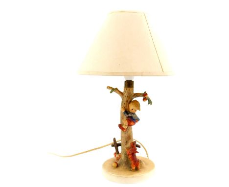 A Hummel pottery table lamp, modelled as Out of Danger, with shade, 40.5cm H.