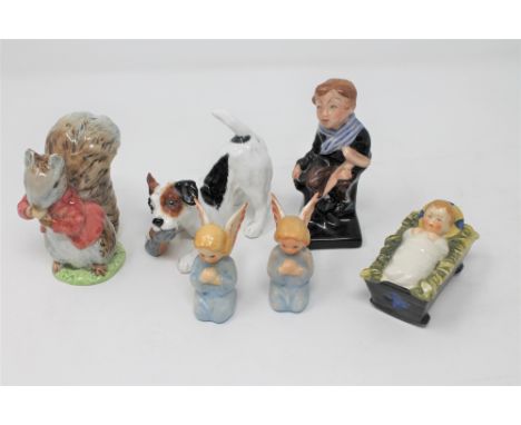 A Royal Doulton figure- Tiny Tim together with a Royal Doulton figure - Terrier with Slipper, Beswick Beatrix Potter figure -