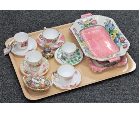 A tray of Maling Springtime shallow dish together with a Maling Peony rose trinket tray, a Spode lidded basket together with 
