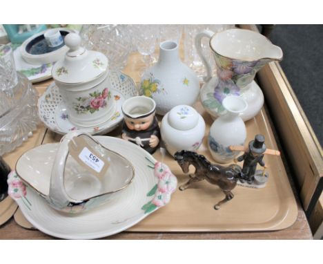 A tray of Maling ware, Goebel figure - Water carrier, Beswick foal, Wedgwood vase etc 