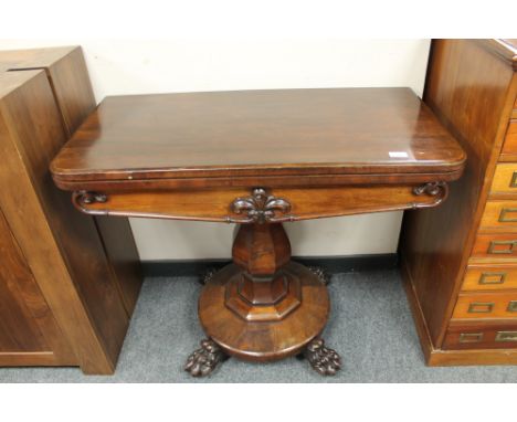 A William IV mahogany card table on pedestal support