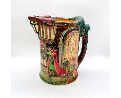 Glossy finish. With tree handle. Depicts scene in relief of Pied Piper playing his flute with children following. Royal Doult
