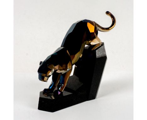 Exquisite faceted crystal figurine modeled as a black opalescent panther descending a black granite base.Part of the Soulmate