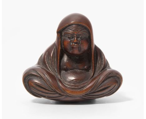 Holz-Netsuke Japan, Meiji-Zeit. Holz. Signiert Shûraku saku. Daruma. H 3 cm.