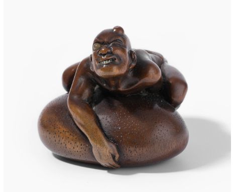 Holz-Netsuke von Sugonoya ShokoJapan, Hida-Takayama, 2.Hälfte 19.Jh. Signiert Shoko. Ein Blinder mit grosser Beule auf dem Ko
