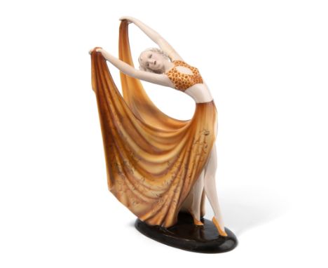 Friedrich Goldscheider Wien, Figur "Beauty"Modell von Stephan Dakon, um 1935. Keramik, polychrom glasiert. Stand mit Manufakt