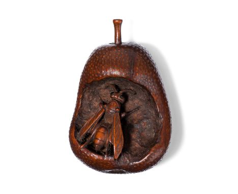 Holz-Netsuke von Kogetsu, Nagoya-SchuleJapan, Anfang 19.Jh. Buchsholz, geschnitzt. Signiert Kogetsu in einer erhabenen Kartus
