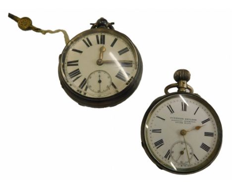 Two silver pocket watches, comprising a Victorian silver pocket watch, with white enamel Roman numeric dial and seconds dial,