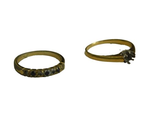 Two dress rings, comprising a 9ct gold single stone dress ring frame, and a plated half hoop eternity, 2.7g all in. (2) 