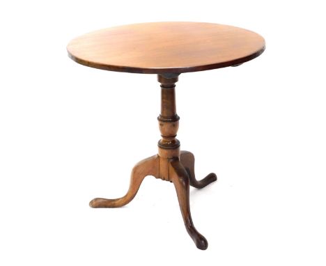 A 19thC and later mahogany occasional table, the plain circular tilt top on baluster stem, terminating in tripod base, 73cm h