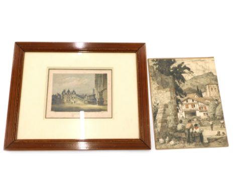 Two prints, comprising ancienne cour des comptes, 15cm x 18cm, and After Francoise Maurice Ragneau loose print, 27cm x 20cm. 