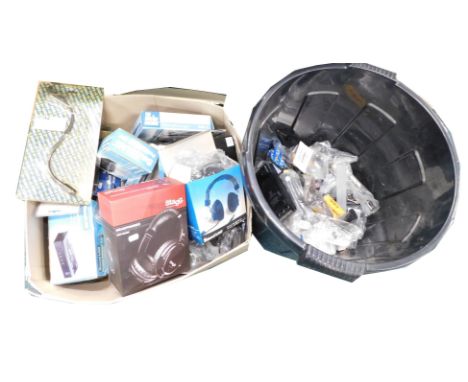 A large quantity of musical instrument and accessories, to include Stagg and other headphones, Sound Lab pedals, power suppli