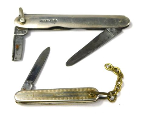 A silver cased penknife, and a later engine turned plated example.