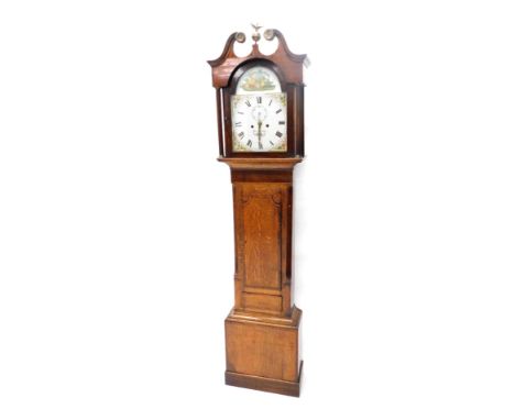 A 19thC oak longcase clock, with white painted dial for Thomas Vurley of Wisbeach, with eight day movement, the swan neck ped