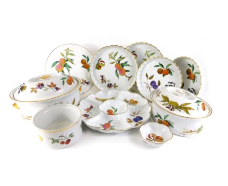 A Royal Worcester Evesham pattern part service, comprising large oval tureen and cover, 31cm wide, small oval tureen and cove