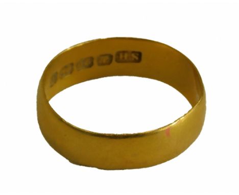 A 22ct gold wedding band, of plain design, ring size J½, 2.4g. 