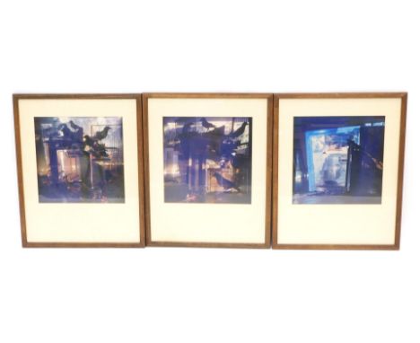 Manner of Sear. Interior scene, raven and open fridge, photographic print, 29cm x 31cm, and two others similar. (3) 