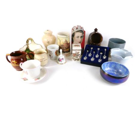 Collectors china, comprising lustre fruit basket, cream jug, bells, planter, etc.  