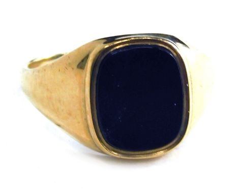 A 9ct gold signet ring, with oval black cushioned stone, ring size N½, 2.3g all in. 