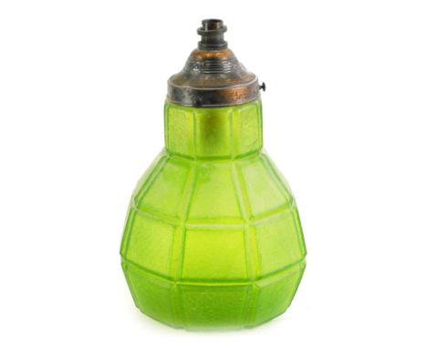 A green glass ceiling light, of square sectional design, with metal hanging, 32cm high. 
