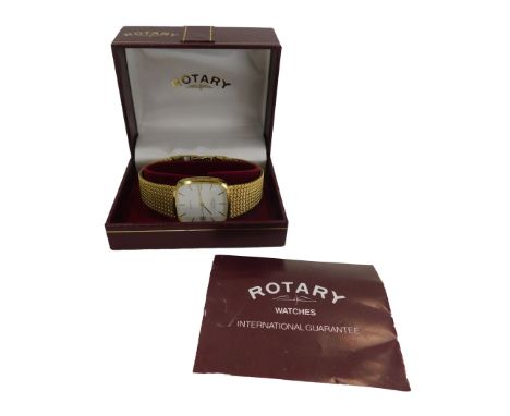 A Rotary gentlemans wristwatch, on a plated strap with white face, and date aperture with quartz movement, 2.5cm wide, boxed.