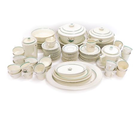 A Royal Copenhagen King Grass pattern part dinner service, to include lidded tureen, large souffle dish 26cm wide, oval meat 