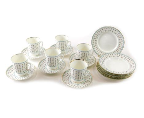 A Lomonosov Moscow Olympic 1980 part service, comprising cups, plates and saucers, each vibrantly decorated, marked beneath. 