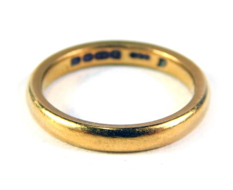 A 22ct gold wedding band, of plain design, ring size I½, 4.1g. 